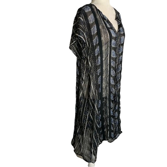 Lucky Brand Sheer High Low Dress M Black Floral Short Sleeve V Neck Crochet Lace - Picture 5 of 6